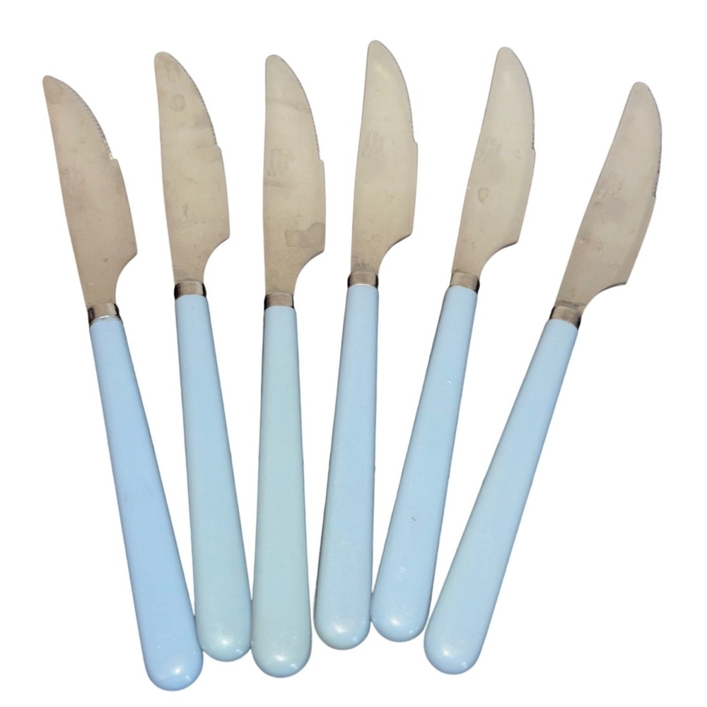 Set of 6 Butter Knives | Imperial‎ Stainless Steel | Blue Plastic Handles